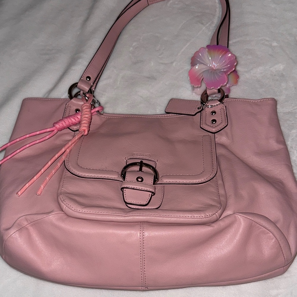 Coach Pink Leather Shoulder Bag with Front Buckle Pocket - Picture 16 of 16